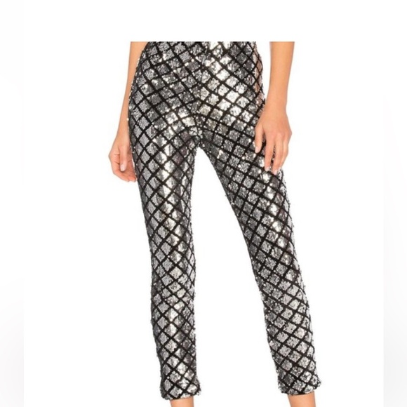 Lovers + Friends Pants - Lovers and Friends Take it Easy Silver and Black Sequined Pants